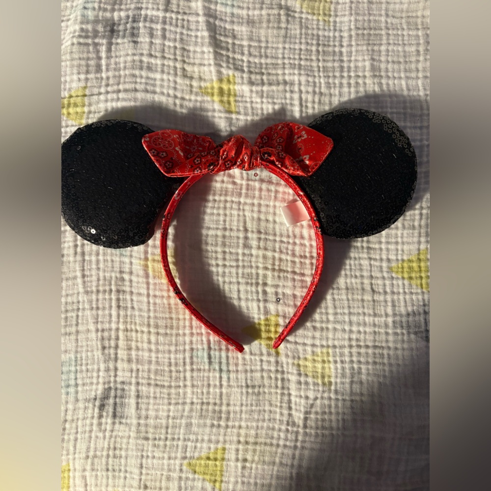 Black Sequin Mickey Ears with Red Bow Headband